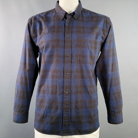 BILLY REID Size XL Black Navy Plaid Cotton One Pocket Long Sleeve Shirt