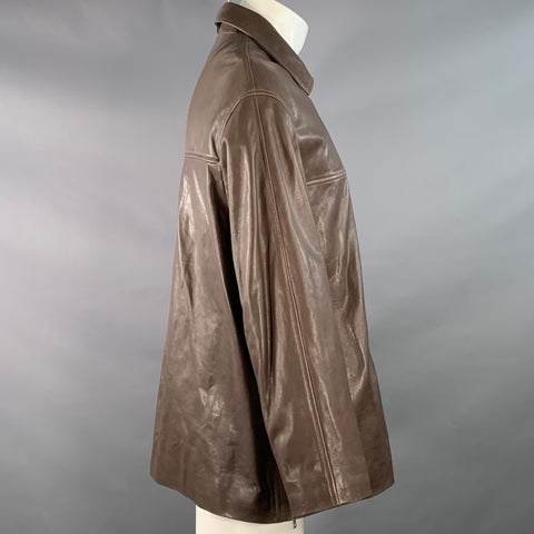 NOUR HAMMOUR Size M Brown Lambskin Leather Oversized Zip Up Jacket