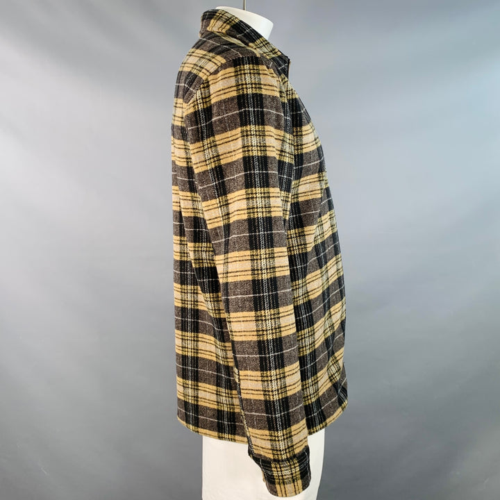 LEGENDS Size XL Yellow Brown Plaid Wool Blend One Pocket Shirt Jacket