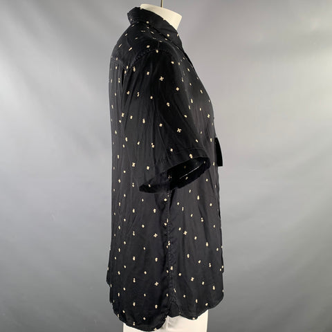 JOHN VARVATOS Size XL Black Print Modal Button Up Short Sleeve Shirt