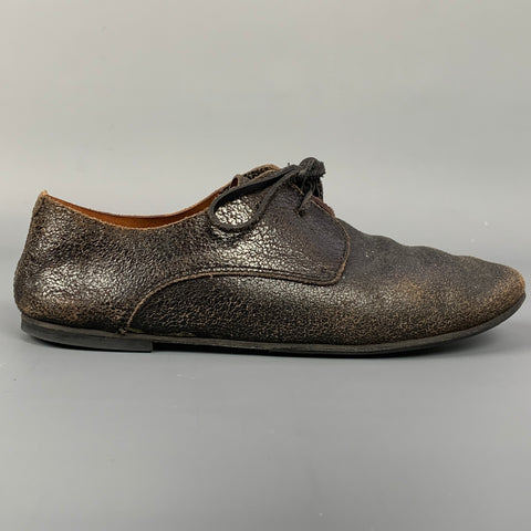 MARSELL Talla 7.5 Cordones planos de cuero agrietado marrón oscuro