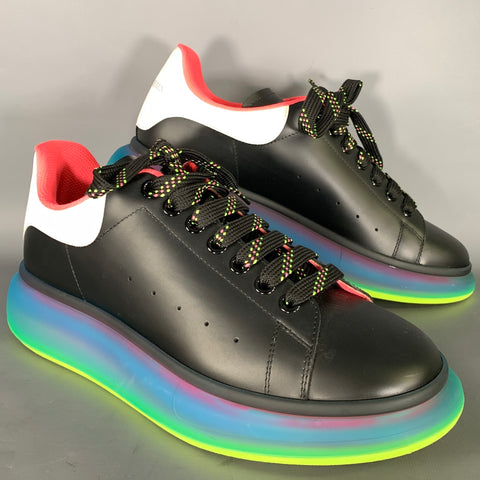 ALEXANDER MCQUEEN Size 10 Black Multi-Color Color Block Leather Low Top Sneakers