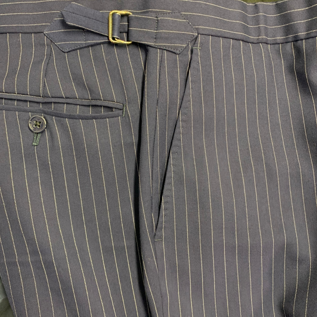 RALPH LAUREN Size 42 Long Navy White Pinstripe Wool Notch Lapel Suit