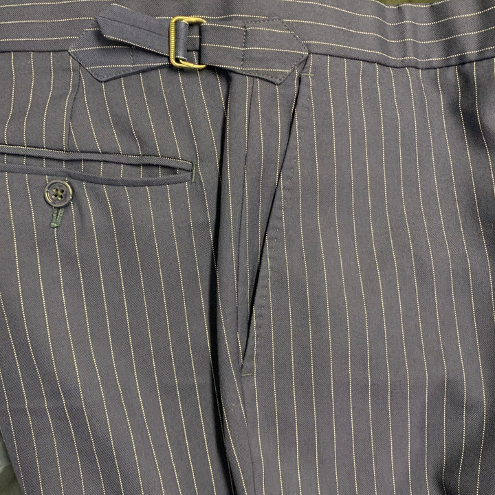 RALPH LAUREN Size 42 Long Navy White Pinstripe Wool Notch Lapel Suit
