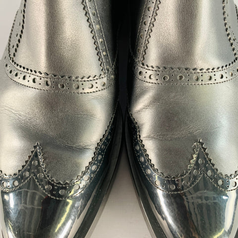 BALENCIAGA Size 9 Black Leather Perforated Wingtip Chelsea Boots