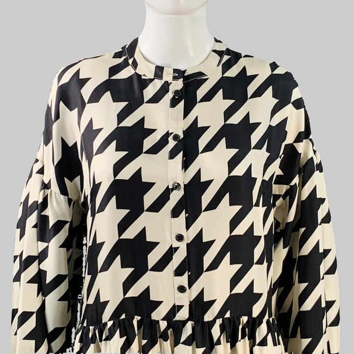 CREATURES of COMFORT Size 4 Black Beige Silk Twill Houndstooth Collarless A-Line Dress