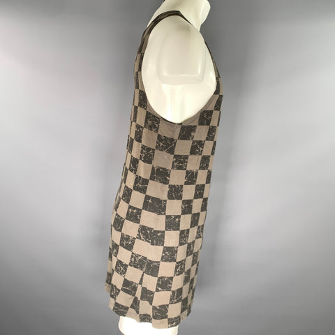 HAIDER ACKERMANN Size S Black Olive Checkered Tank Top