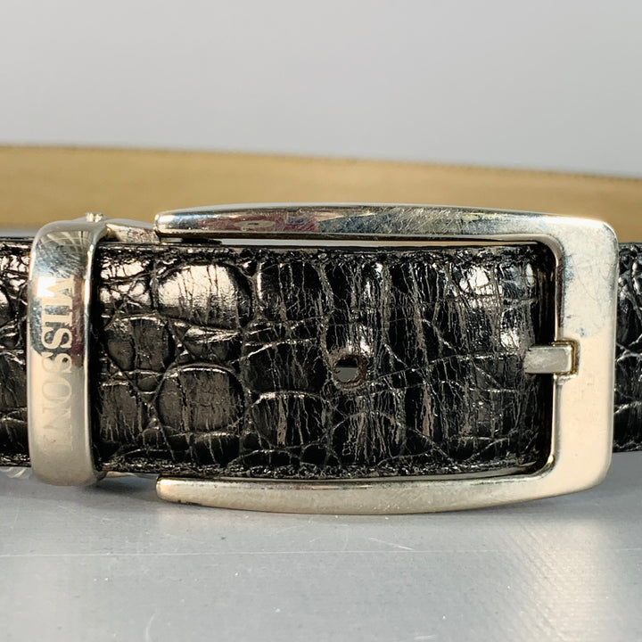 MISSONI Size 43 Black Silver Embossed Leather Belt