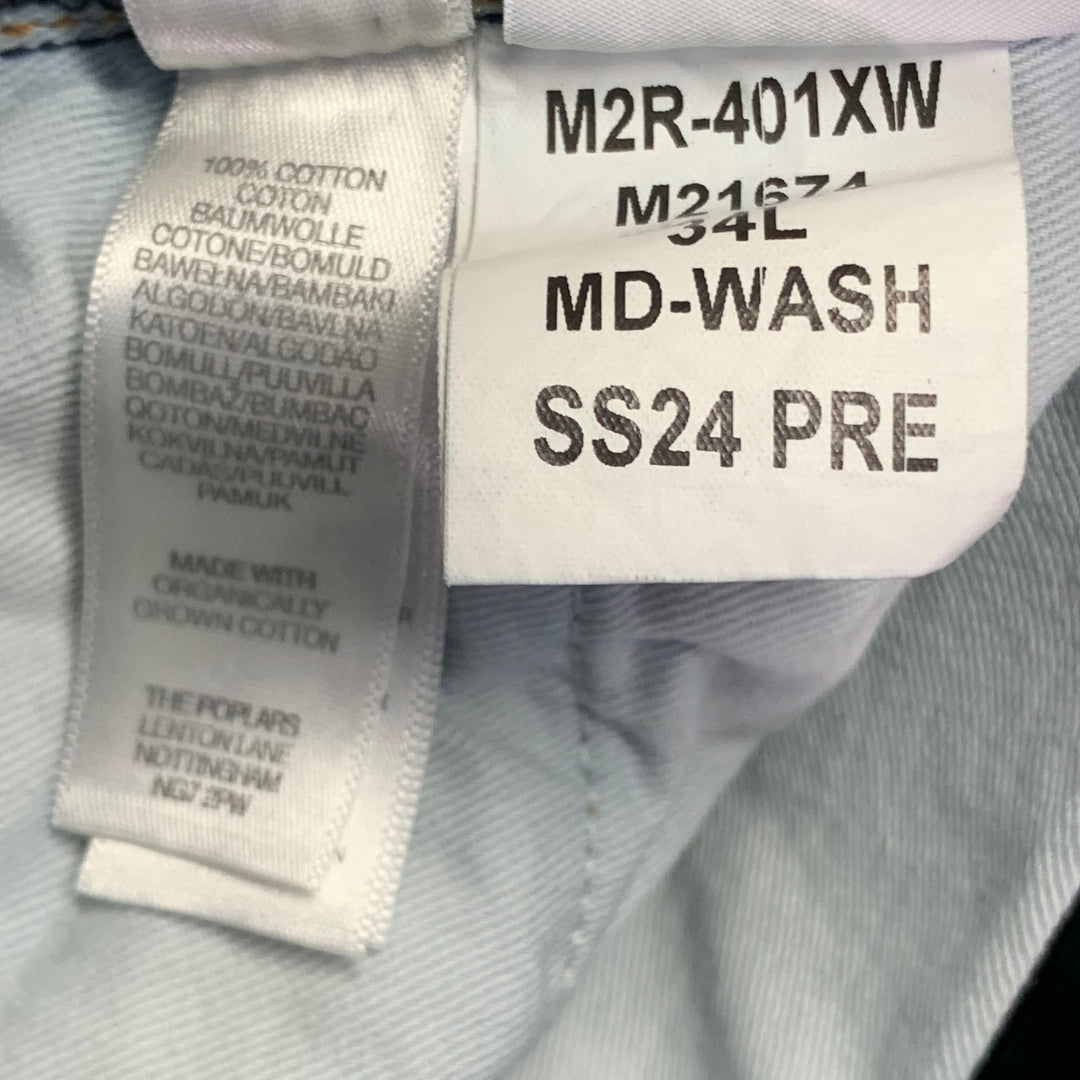 PAUL SMITH SS24 Size 34 Blue Washed Cotton Straight Contrast Stitch Jeans