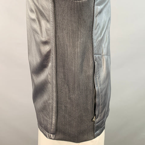 BUGATCHI Size L Navy Lambskin Leather Moto Racer Jacket