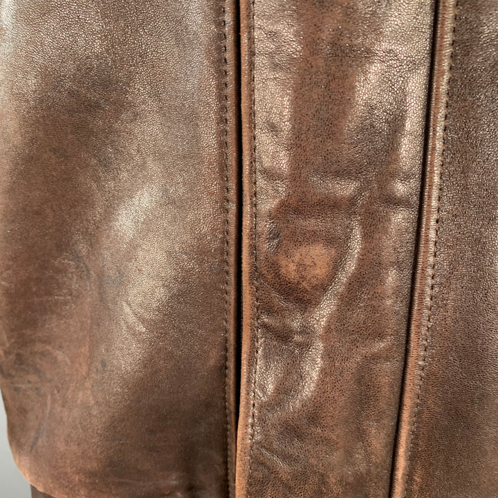 FOG CITY Size 42 Brown Leather Bomber Jacket
