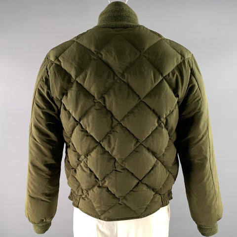 BRUT Size XL Green Olive Quilted Down Polyester Bomber Jacket