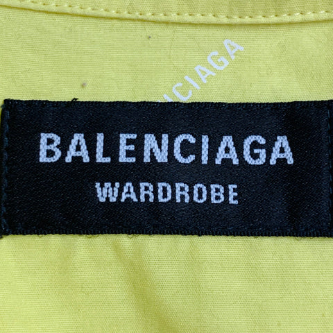 BALENCIAGA Size M Yellow White Logo Cotton Button Down Collar One Pocket Oversized Short Sleeve Shirt