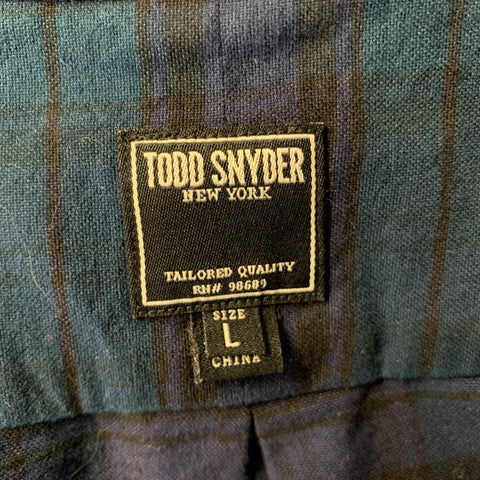 TODD SNYDER Size L Blue Green Black Tartan Cotton Long Sleeve Oxford Shirt