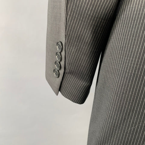 CALVIN KLEIN Size 46 Black White Pinstripe Wool Single Breasted Suit