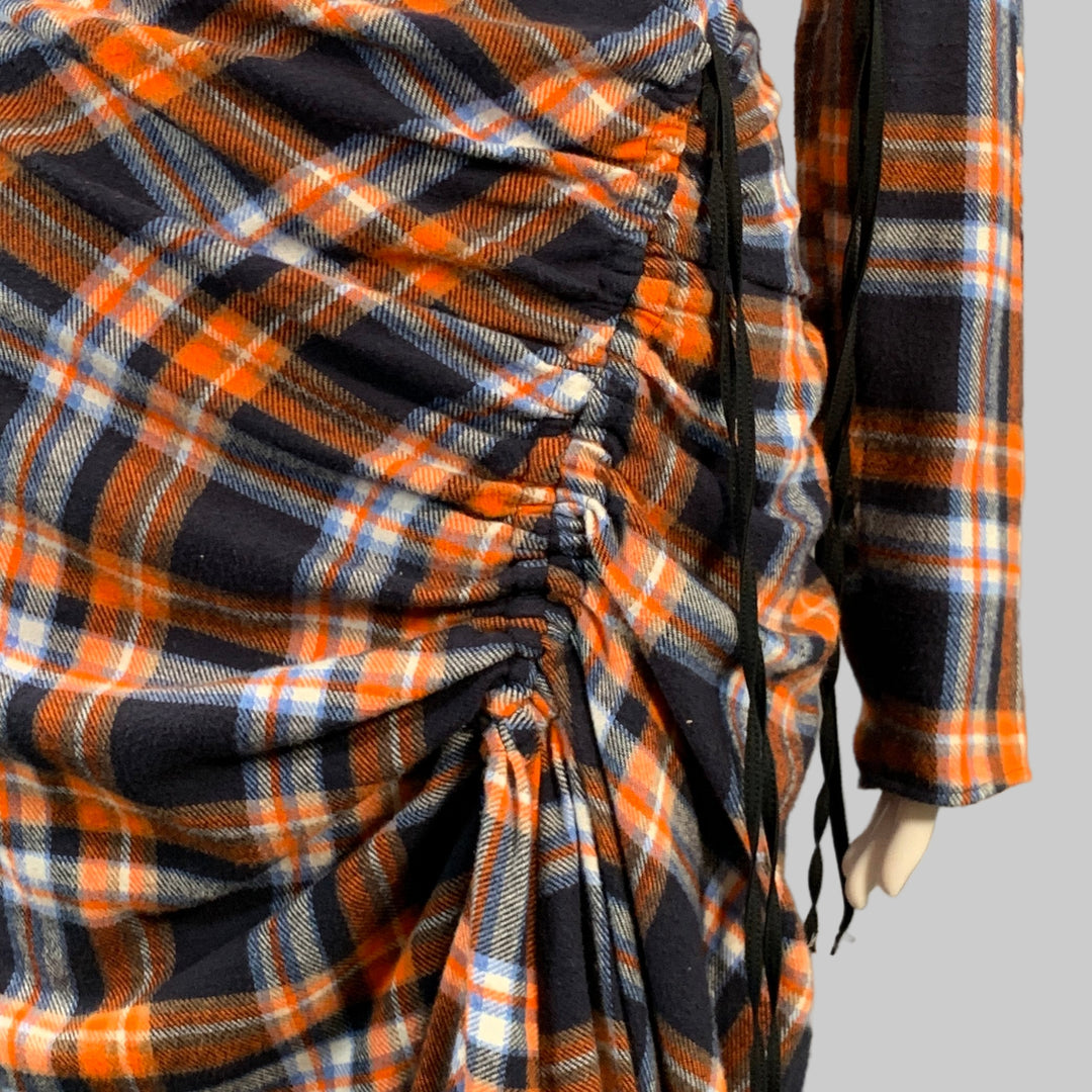 N°21 Size 4 Orange Black White Cotton Plaid Asymmetrical Ruched Maxi Dress