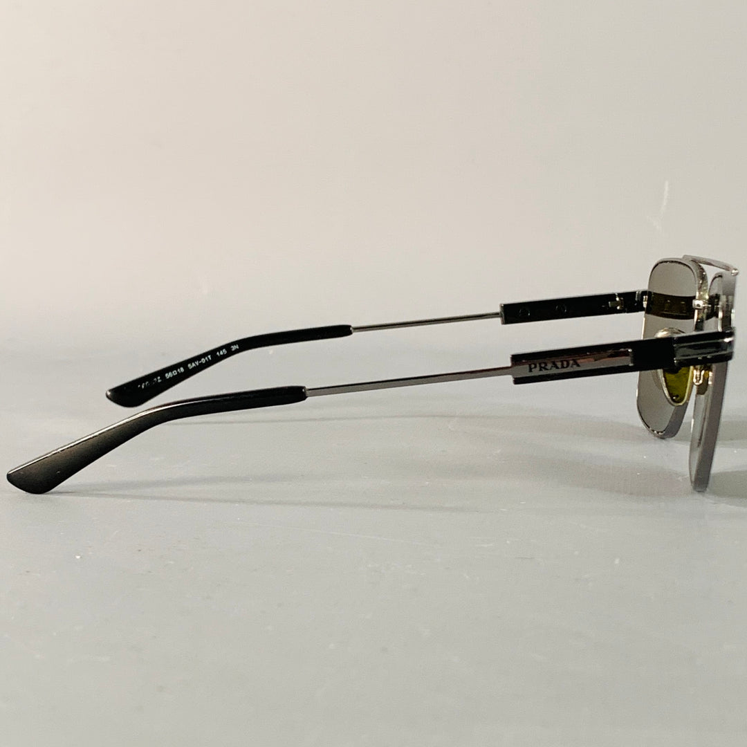 PRADA Silver Black Metal Pilot Sunglasses