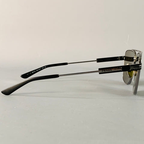 PRADA Silver Black Metal Pilot Sunglasses