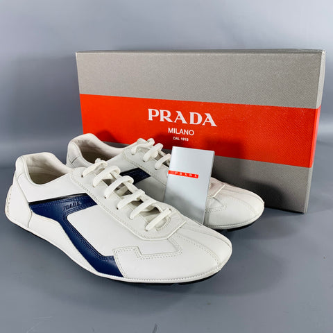 PRADA Size 7.5 -Monte Carlo- White Navy Color Block Sneakers