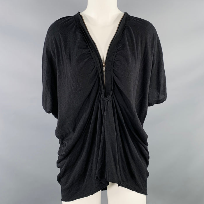 LANVIN Size S Black Cotton Blend Zip Up Blouse