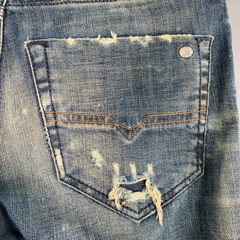 DIESEL Size 26 Tepphar Blue Cotton Blend Tapered Slim Distressed Jeans