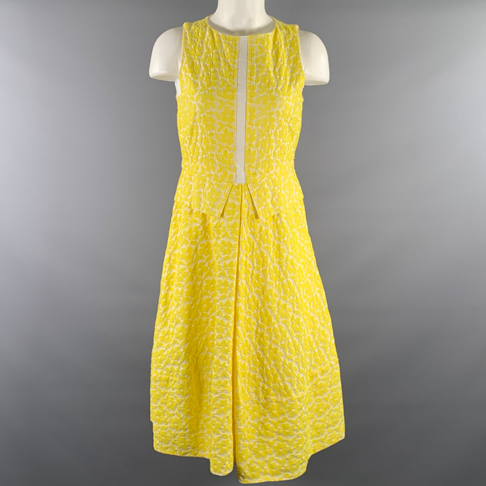 JIL SANDER Size 2 Yellow White Jacquard A-Line Dress