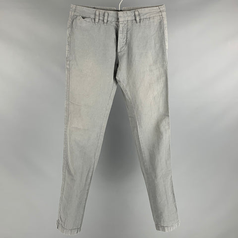 DIESEL Taille 28 Pantalon décontracté en coton et lin gris avec braguette boutonnée