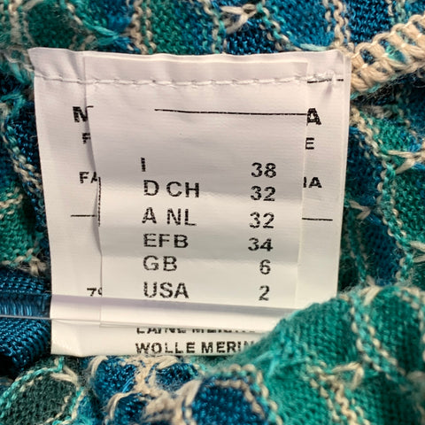 M MISSONI Size 2 Blue Green Merino Wool Blend V-Neck Cardigan