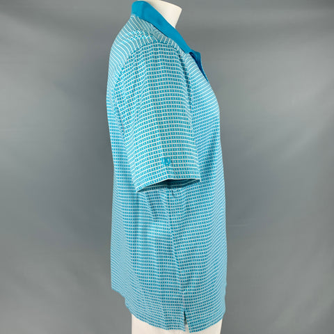 BUGATCHI UOMO Size L Blue White Squares Cotton Buttoned Polo