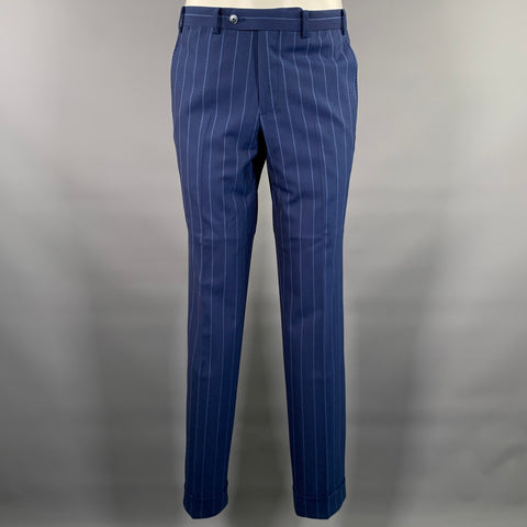 Costume ATELIER MUNRO Laine à Rayures Bleues et Bleu Ciel Revers Pointus Taille 38