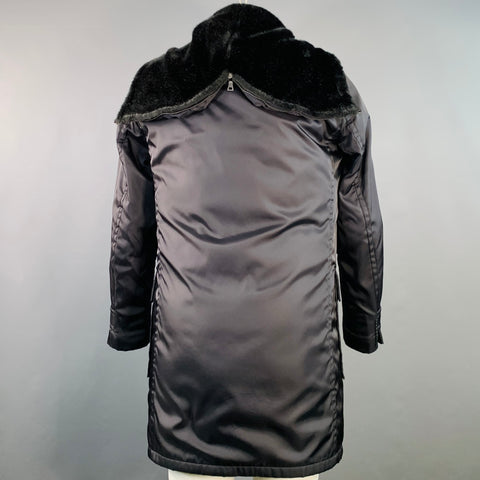 PRADA Size 38 Navy Polyester Hooded Zip Snaps Jacket