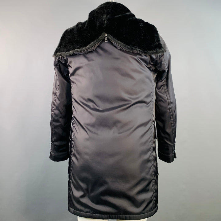 PRADA Size 38 Navy Polyester Hooded Zip Snaps Jacket