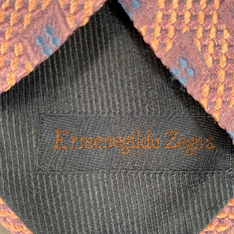 ERMENEGILDO ZEGNA Purple Blue Geometric Silk cotton Tie