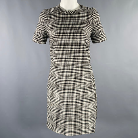 LANVIN Size 4 Black White Wool Blend Houndstooth Short Sleeve Dress