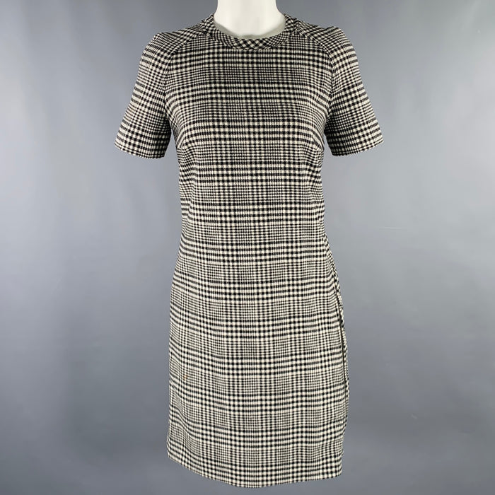 LANVIN Size 4 Black White Wool Blend Houndstooth Short Sleeve Dress