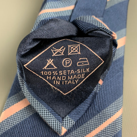 BRIONI Blue Pink Diagonal Stripe Silk Tie