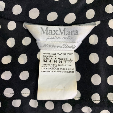 MAX MARA Size 4 Black White Silk Polka Dot Wrap Dress