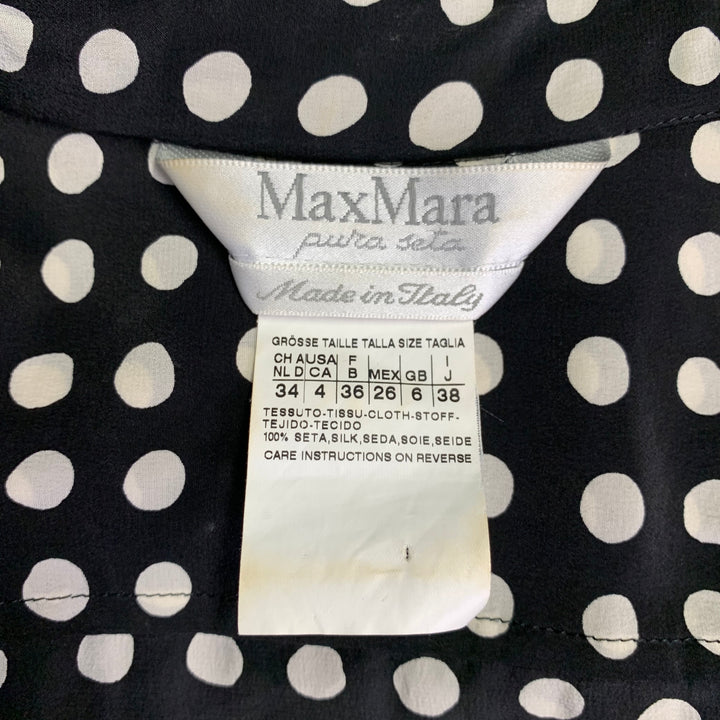 MAX MARA Size 4 Black White Silk Polka Dot Wrap Dress