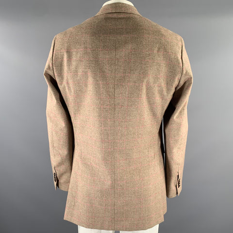 SID MASHBURN Size 44 Brown Pink Window Pane Wool Cotton Sport Coat