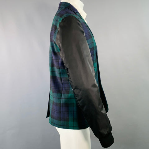 Veste Sport DSQUARED2 Taille 40 Carreaux Écossais Noirs, Verts et Marine en Laine avec Fermetures Éclair