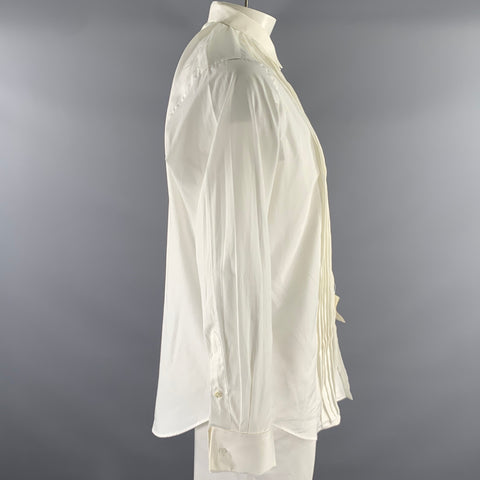 POLO Size XL White Ruffled Cotton Tuxedo Long Sleeve Shirt