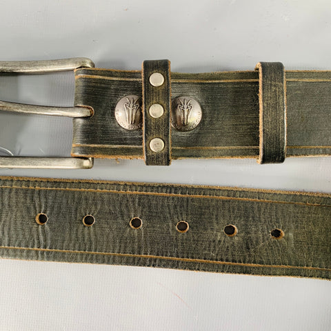 SKIN ON SKINS Size 36 Spiral Black Silver Studded Leather Belt