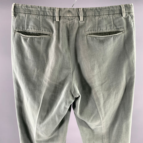 BOGLIOLI Size 32 Grey Green Washed Linen Blend Pants