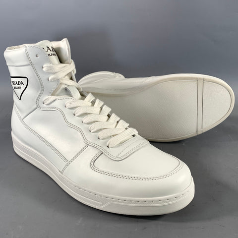 PRADA Size 9 White 2TG179 Leather High Top Sneakers