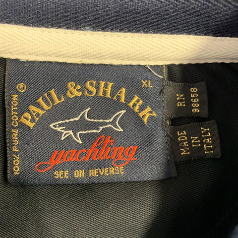 PAUL & SHARK Size XL Blue White Cotton Long Sleeve Polo