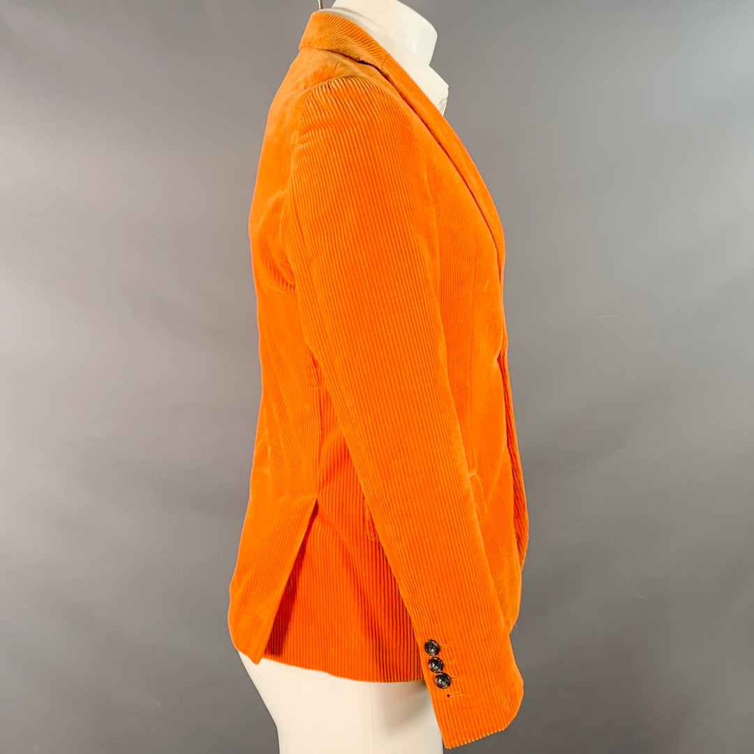 R13 Size 38 Orange Corduroy Cotton Notch Lapel Sport Coat