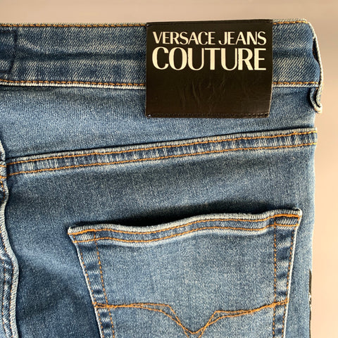 VERSACE Size 28 Medium Wash Bandana Cotton Blend Skinny Jeans