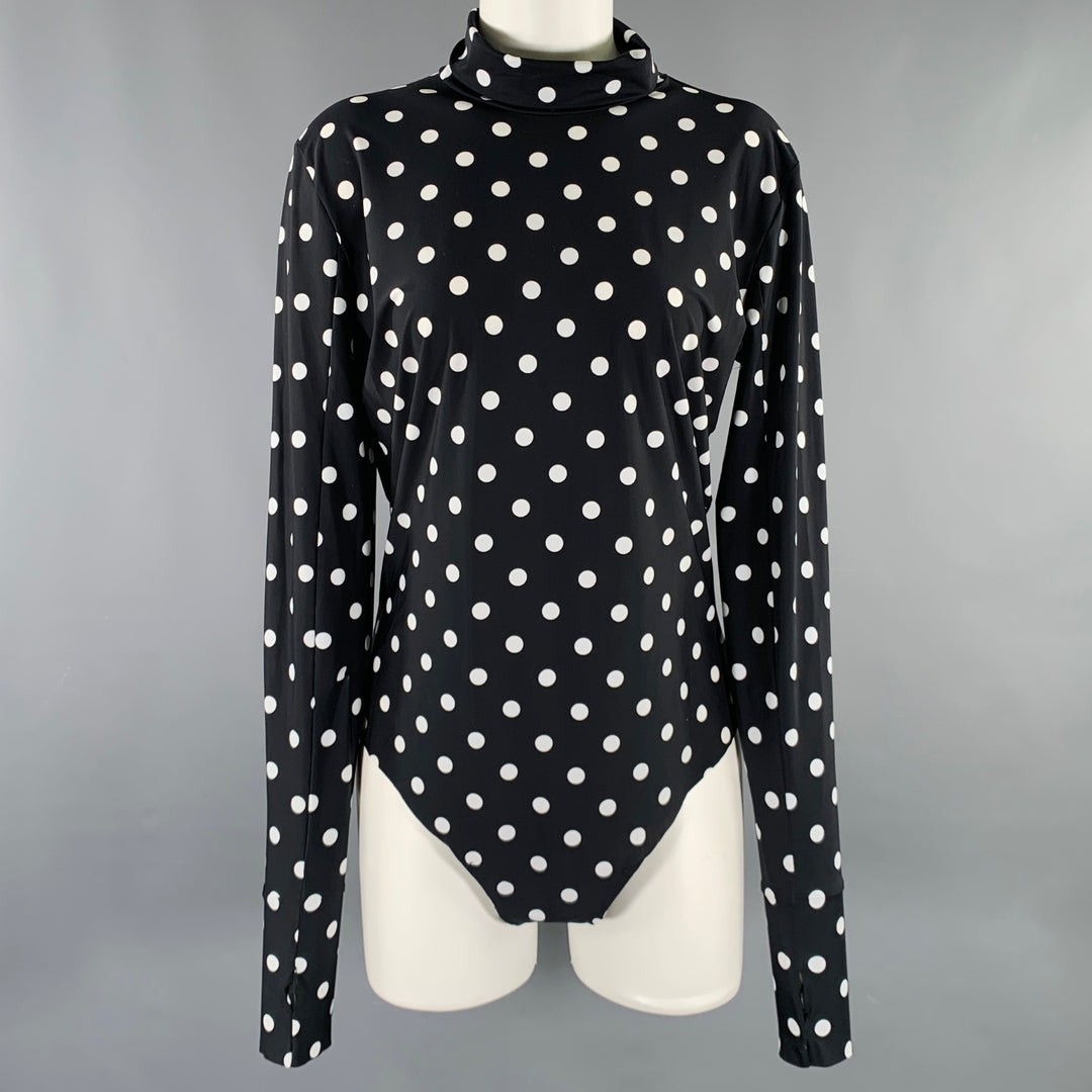 PRABAL GURUNG Size M Black White Lycra Polka Dot Bodysuit Dress Top