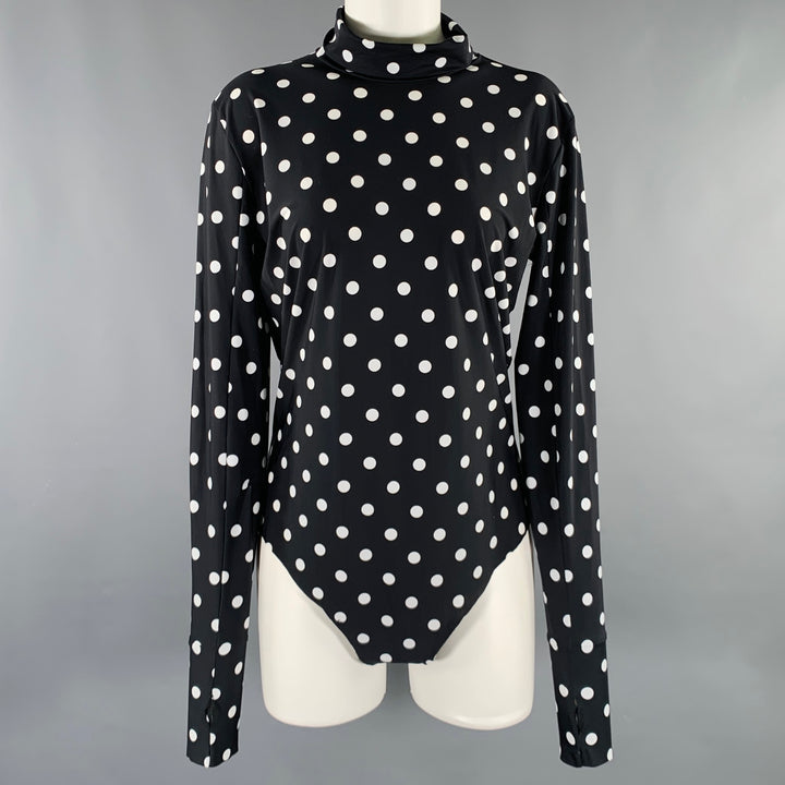 PRABAL GURUNG Size M Black White Lycra Polka Dot Bodysuit Dress Top