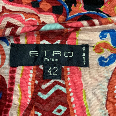 ETRO Size M Pink Multi Color Paisley Scoop Neck Casual Top
